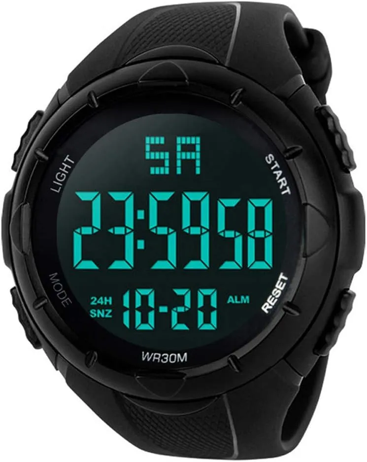 Men's Digital Sports Watch Military Electronic Stopwatch for Men with Auto Date Alarm LED Backlight Chronograph Black
