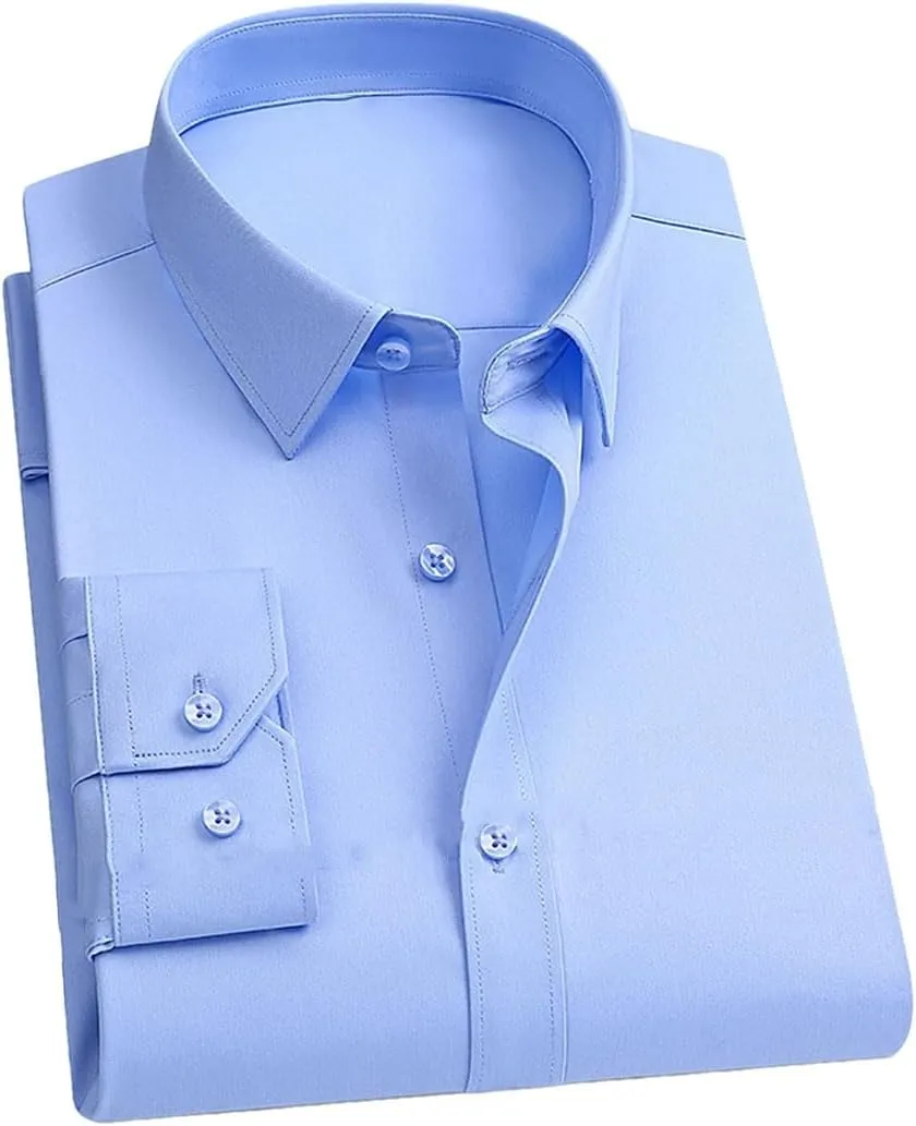 Men's Dress Shirt - Long Sleeve Business Formal Shirt for Interviews, Wrinkle-Resistant Solid Color Blouse
