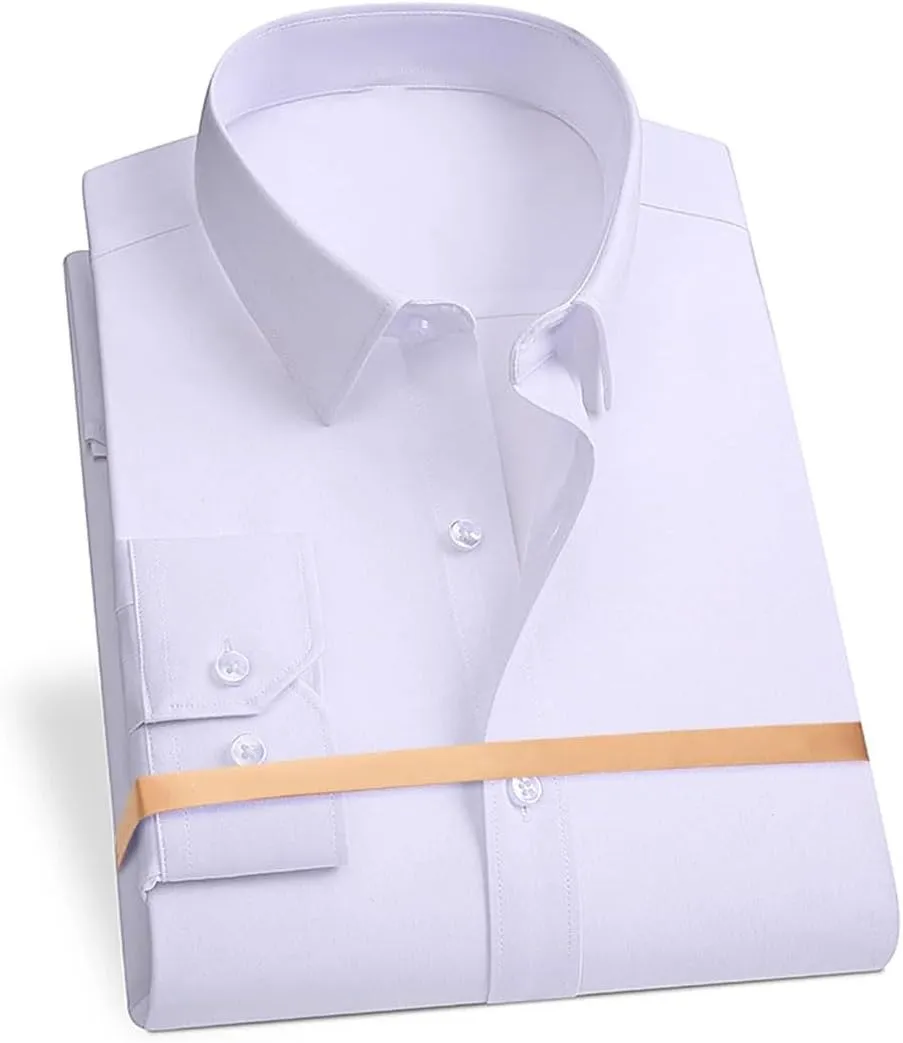 Men's Dress Shirt - Long Sleeve Business Formal Shirt for Interviews, Wrinkle-Resistant Solid Color Blouse