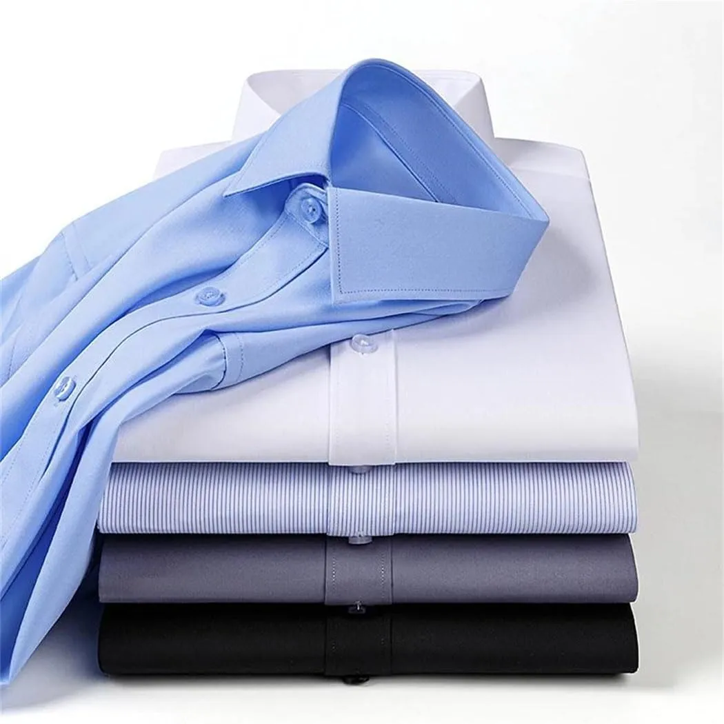 Men's Dress Shirt - Long Sleeve Business Formal Shirt for Interviews, Wrinkle-Resistant Solid Color Blouse