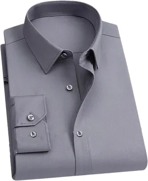 Men's Dress Shirt - Long Sleeve Business Formal Shirt for Interviews, Wrinkle-Resistant Solid Color Blouse