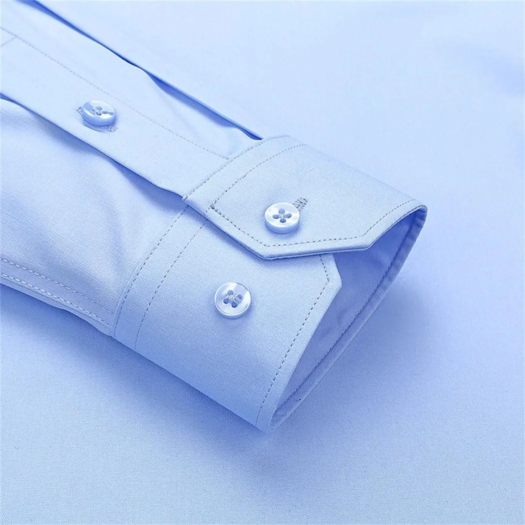 Men's Dress Shirt - Long Sleeve Business Formal Shirt for Interviews, Wrinkle-Resistant Solid Color Blouse
