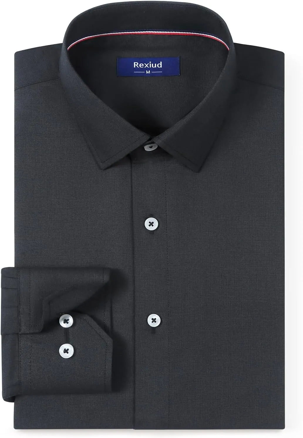 Men's Dress Shirt Long-Sleeve Regular-fit Winkle-Free Business Shirt with Convertible Cuffs Solid