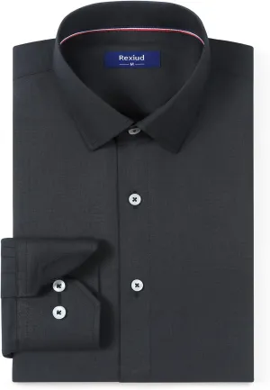 Men's Dress Shirt Long-Sleeve Regular-fit Winkle-Free Business Shirt with Convertible Cuffs Solid