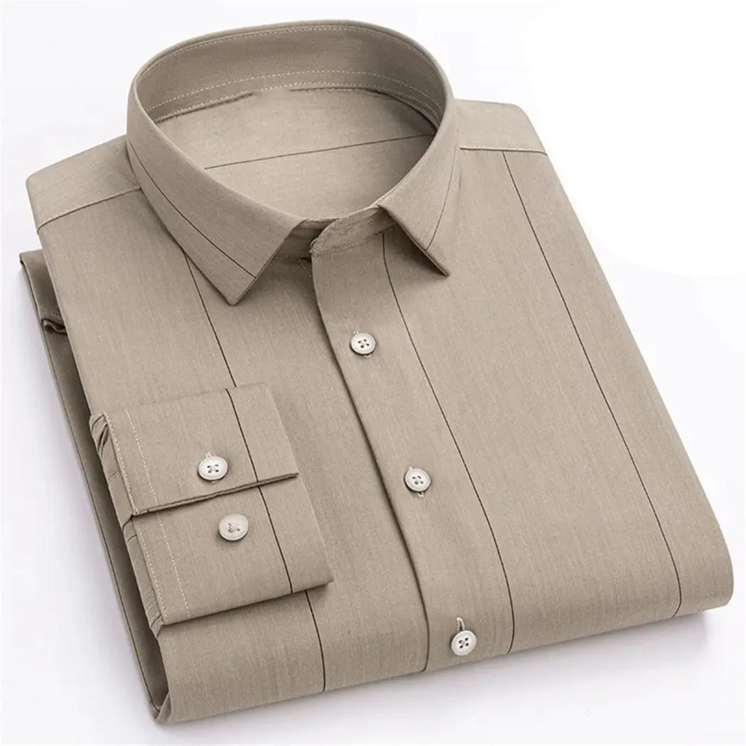 Men's Long Sleeve Business Casual Shirt Spring Summer Stripe Wrinkle-Resistant Dress Shirts