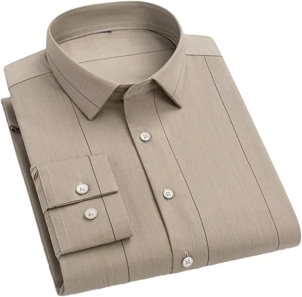 Men's Long Sleeve Business Casual Shirt Spring Summer Stripe Wrinkle-Resistant Dress Shirts