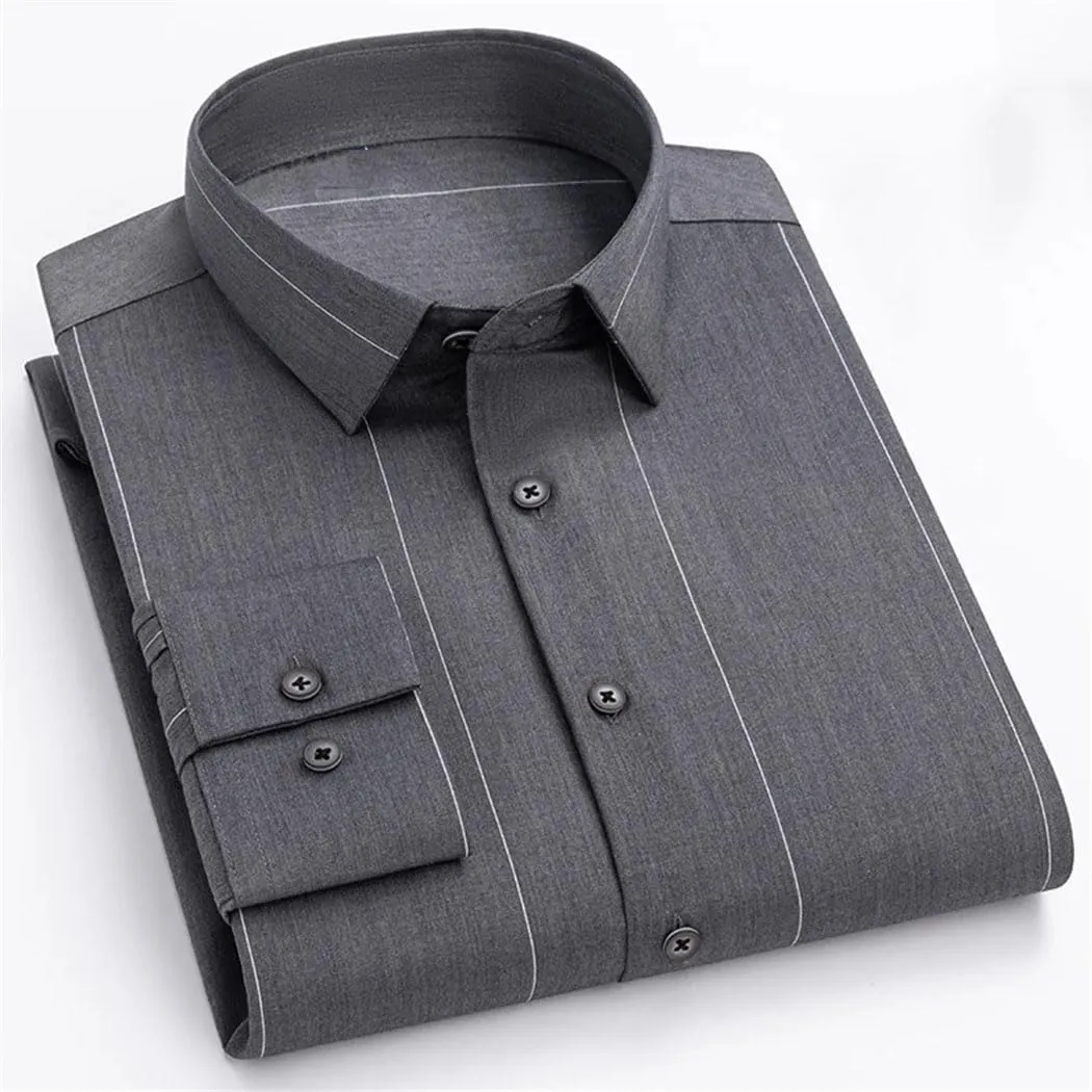 Men's Long Sleeve Business Casual Shirt Spring Summer Stripe Wrinkle-Resistant Dress Shirts