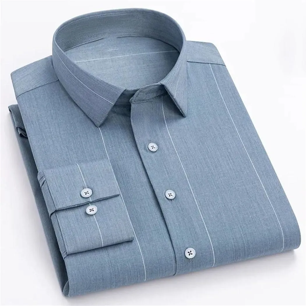 Men's Long Sleeve Business Casual Shirt Spring Summer Stripe Wrinkle-Resistant Dress Shirts