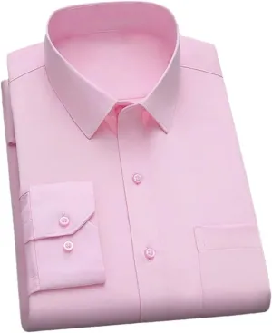 Men's Long Sleeve Dress Shirt - Classic Solid Business Casual Shirt, Wrinkle-Resistant Formal Office Shirts