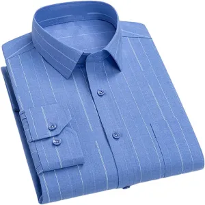 Men's Long Sleeve Wrinkle-Resistant Stripe Shirts Business Office Dress Shirt Casual Button Down Blouse