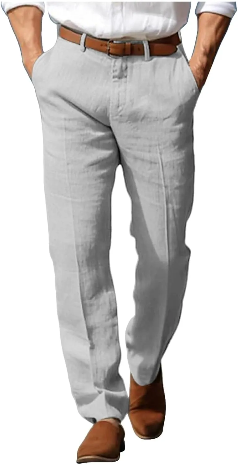 Men's Pants Linen Pants Solid Color Straight Business Summer Casual Comfortable Beach Fashion Slim Fit Dress Pant