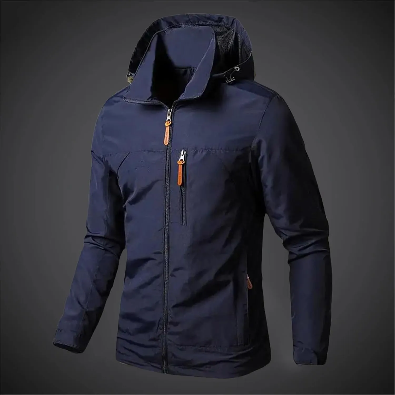 Mens Rain Jackets Zip Up Waterproof Windbreakers Loose Hooded Coats Fashion Lapel Casual Clothes with Pocket
