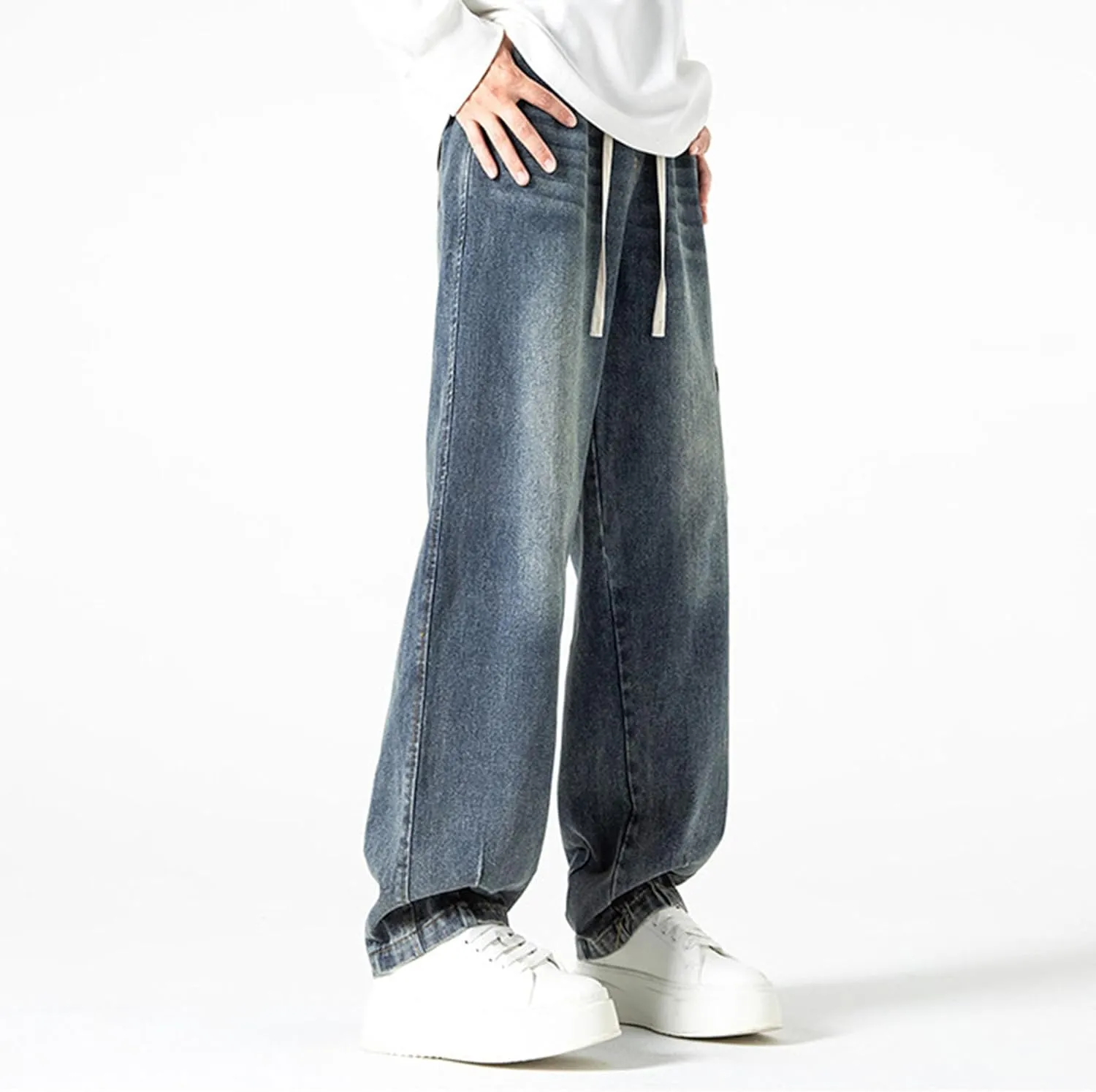Men's Slim Fit Jeans Men's Stretch Wide Leg Jeans Work Stylish Straight Leg Comfortable Wide Waist Casual Pants