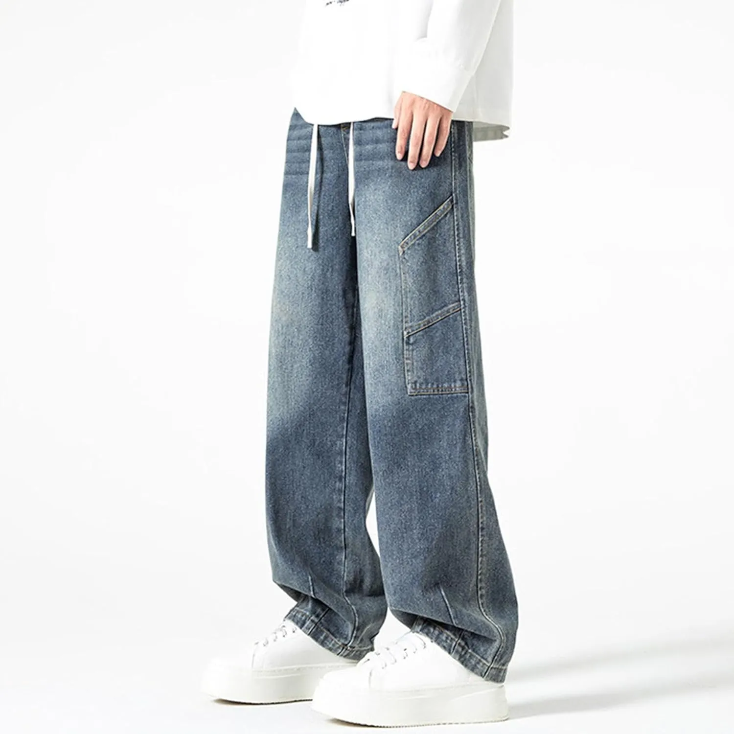 Men's Slim Fit Jeans Men's Stretch Wide Leg Jeans Work Stylish Straight Leg Comfortable Wide Waist Casual Pants