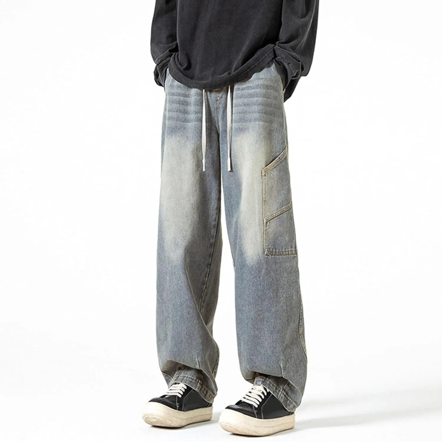 Men's Slim Fit Jeans Men's Stretch Wide Leg Jeans Work Stylish Straight Leg Comfortable Wide Waist Casual Pants
