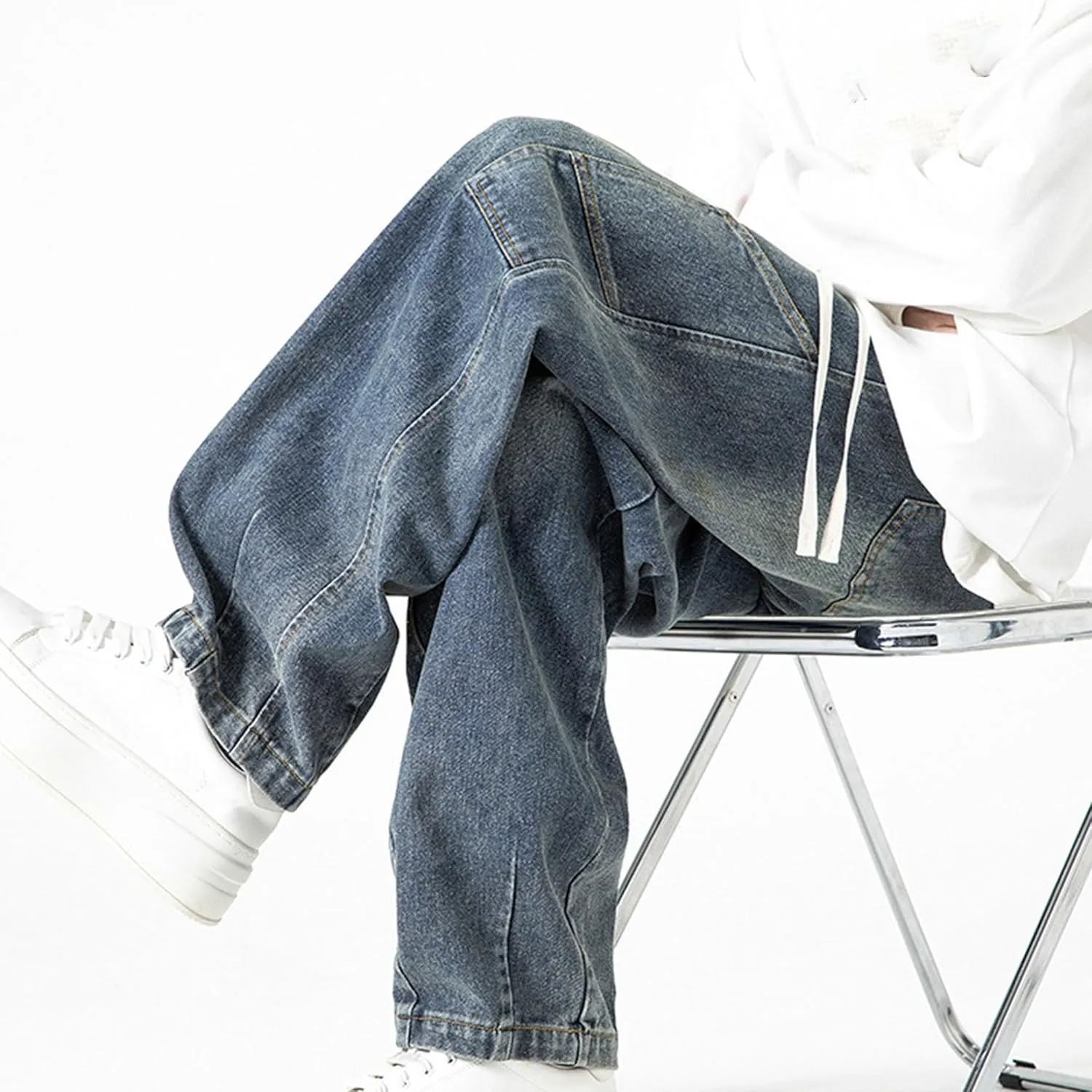 Men's Slim Fit Jeans Men's Stretch Wide Leg Jeans Work Stylish Straight Leg Comfortable Wide Waist Casual Pants