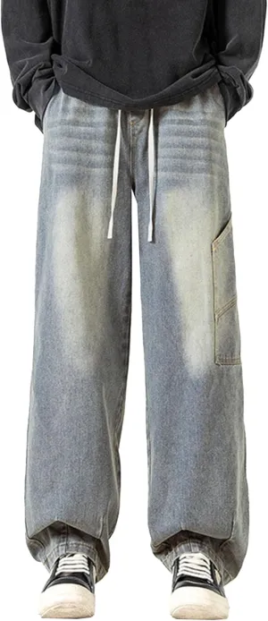 Men's Slim Fit Jeans Men's Stretch Wide Leg Jeans Work Stylish Straight Leg Comfortable Wide Waist Casual Pants