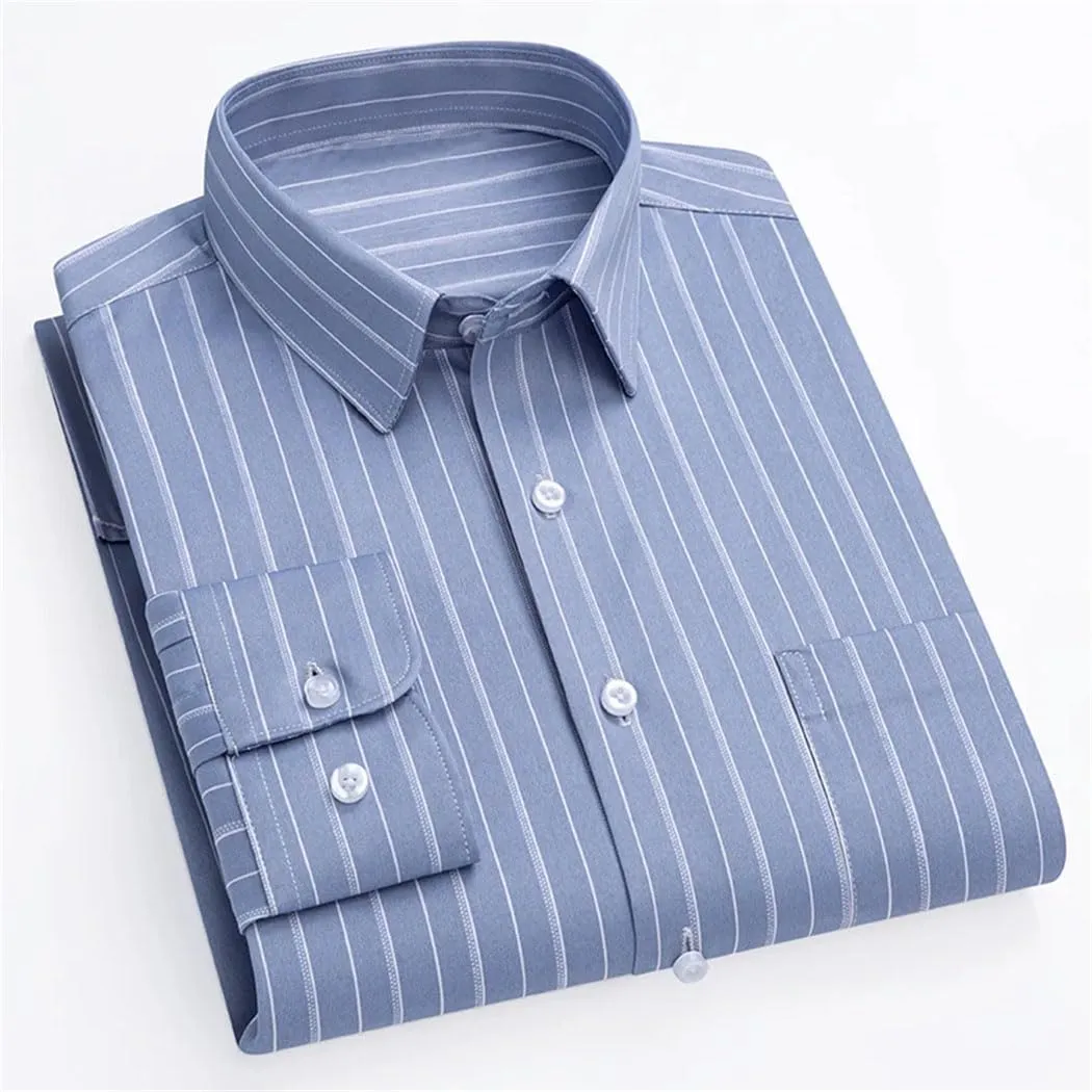 Men's Slim Fit Stretch Dress Shirt - Long Sleeve Anti-Wrinkle Business Shirt, Stripe Office Blouse