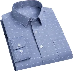 Men's Slim Fit Stretch Dress Shirt - Long Sleeve Anti-Wrinkle Business Shirt, Stripe Office Blouse