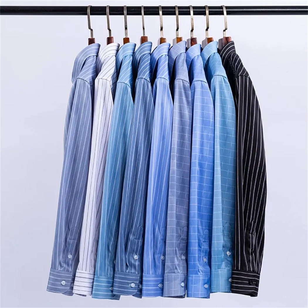 Men's Slim Fit Stretch Dress Shirt - Long Sleeve Anti-Wrinkle Business Shirt, Stripe Office Blouse