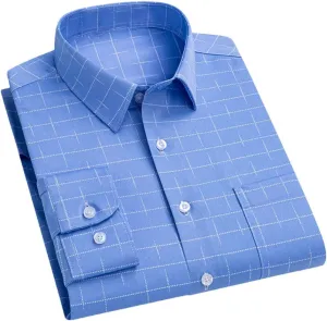 Men's Slim Fit Stretch Dress Shirt - Long Sleeve Anti-Wrinkle Business Shirt, Stripe Office Blouse