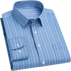 Men's Slim Fit Stretch Dress Shirt - Long Sleeve Anti-Wrinkle Business Shirt, Stripe Office Blouse