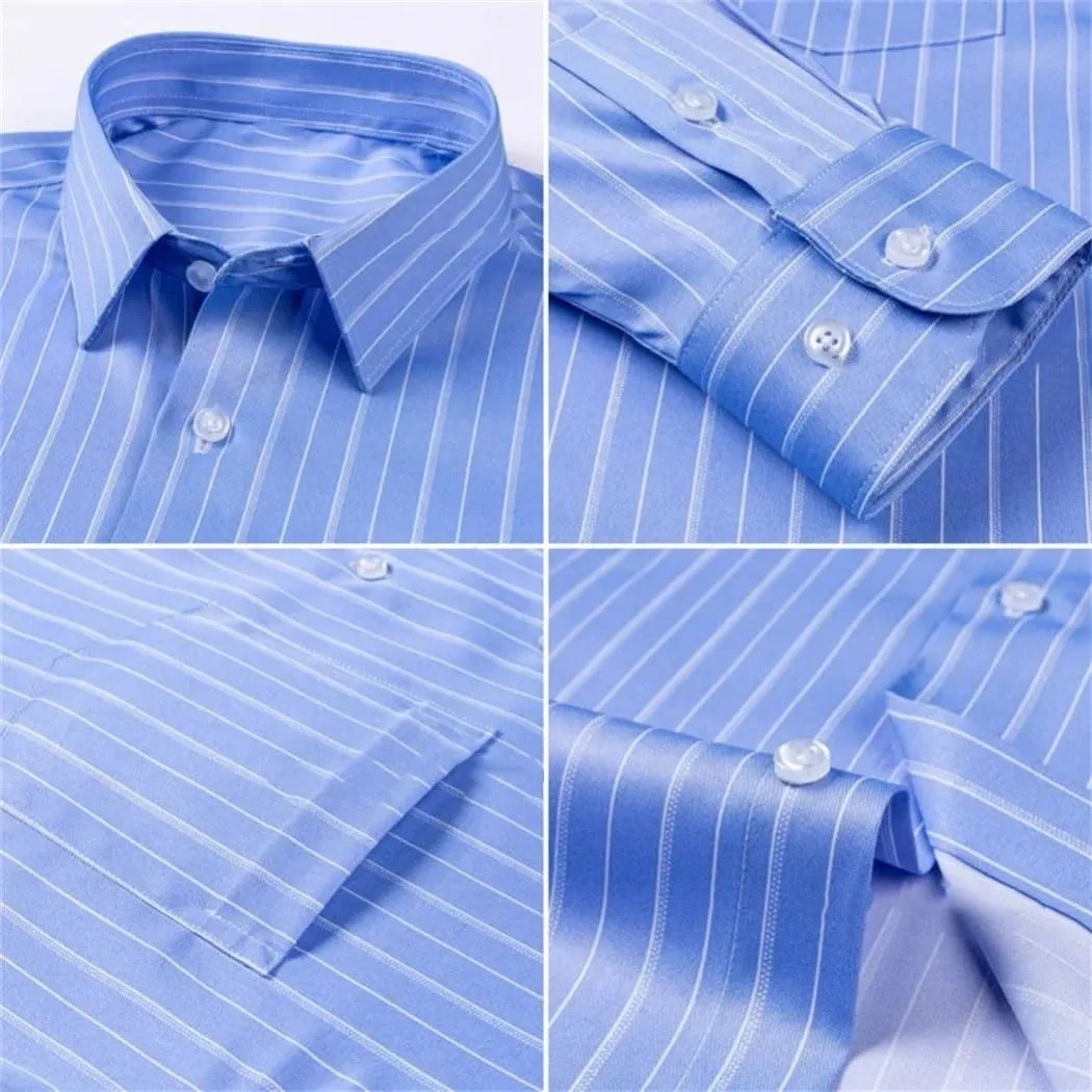 Men's Slim Fit Stretch Dress Shirt - Long Sleeve Anti-Wrinkle Business Shirt, Stripe Office Blouse