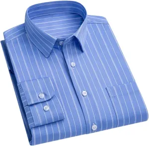 Men's Slim Fit Stretch Dress Shirt - Long Sleeve Anti-Wrinkle Business Shirt, Stripe Office Blouse
