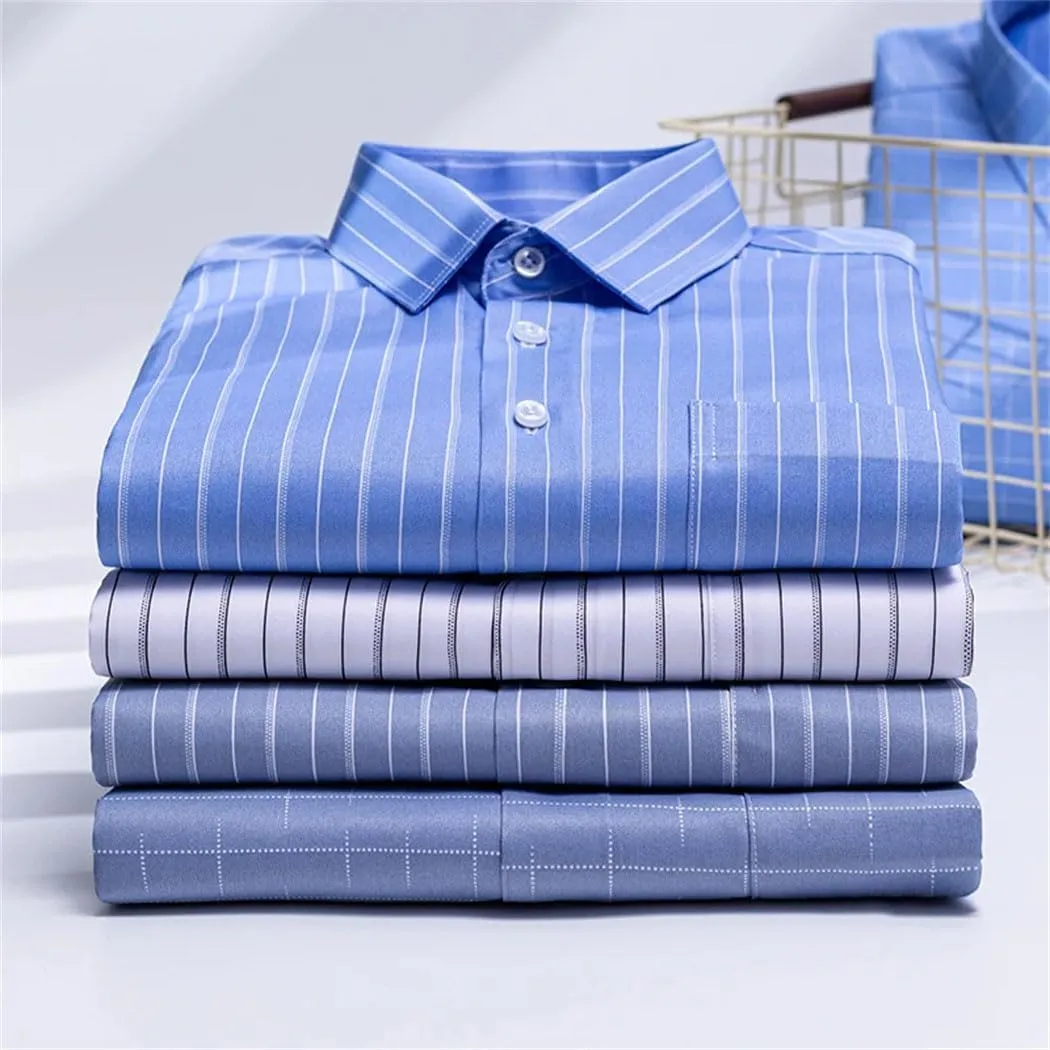 Men's Slim Fit Stretch Dress Shirt - Long Sleeve Anti-Wrinkle Business Shirt, Stripe Office Blouse