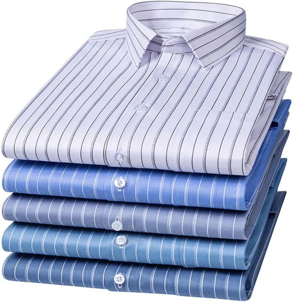 Men's Slim Fit Stretch Dress Shirt - Long Sleeve Anti-Wrinkle Business Shirt, Stripe Office Blouse
