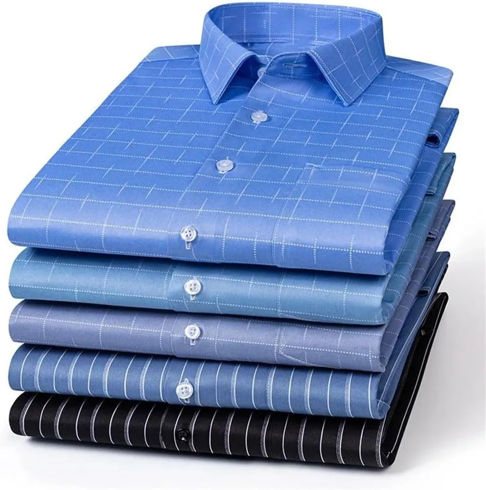 Men's Slim Fit Stretch Dress Shirt - Long Sleeve Anti-Wrinkle Business Shirt, Stripe Office Blouse