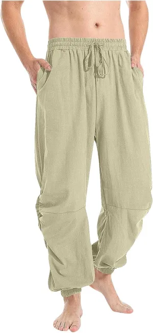 Men's Summer Linen Pant Casual Regular Fit Hemmed Dress Pants Loose Fit Drawstring Elastic Waist Trousers Comfortable