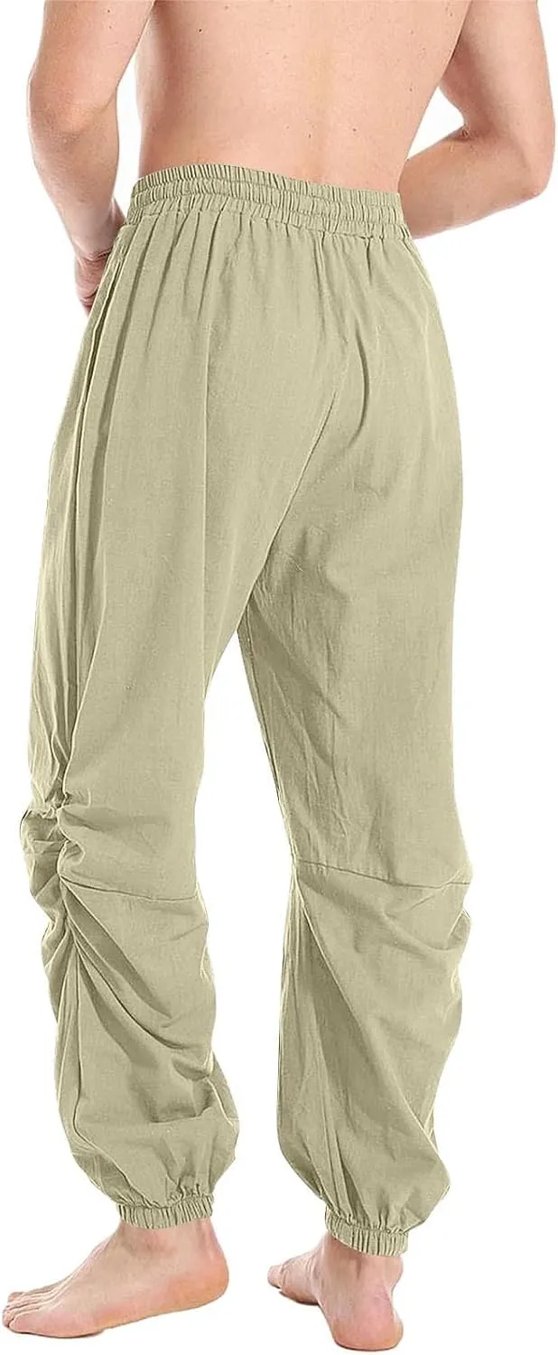 Men's Summer Linen Pant Casual Regular Fit Hemmed Dress Pants Loose Fit Drawstring Elastic Waist Trousers Comfortable