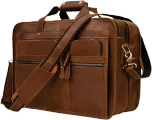 Mens Vintage Leather Briefcase With Pockets Cowhide Bag Business Crazy Horse Laptop Bags