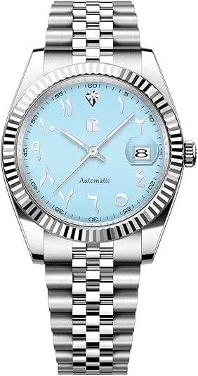 Men's Watches 39mm Automatic Stainless Steel Mechanical Wrist Watch for Men, Arabic Numerals Dial, Screw-in Crown, Auto Date