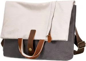 Messenger Bag for Men,Water Resistant Canvas Satchel 14 15.6 17 Inch Laptop Briefcases Business Shoulder Bookbag (Color : Off-White with Dark Grey, Size : A)