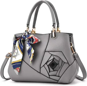 Mn&Sue Ladies Top Handle Satchel 3D Flower Women Elegant Handbags Pu Leather Crossbody Tote Purse