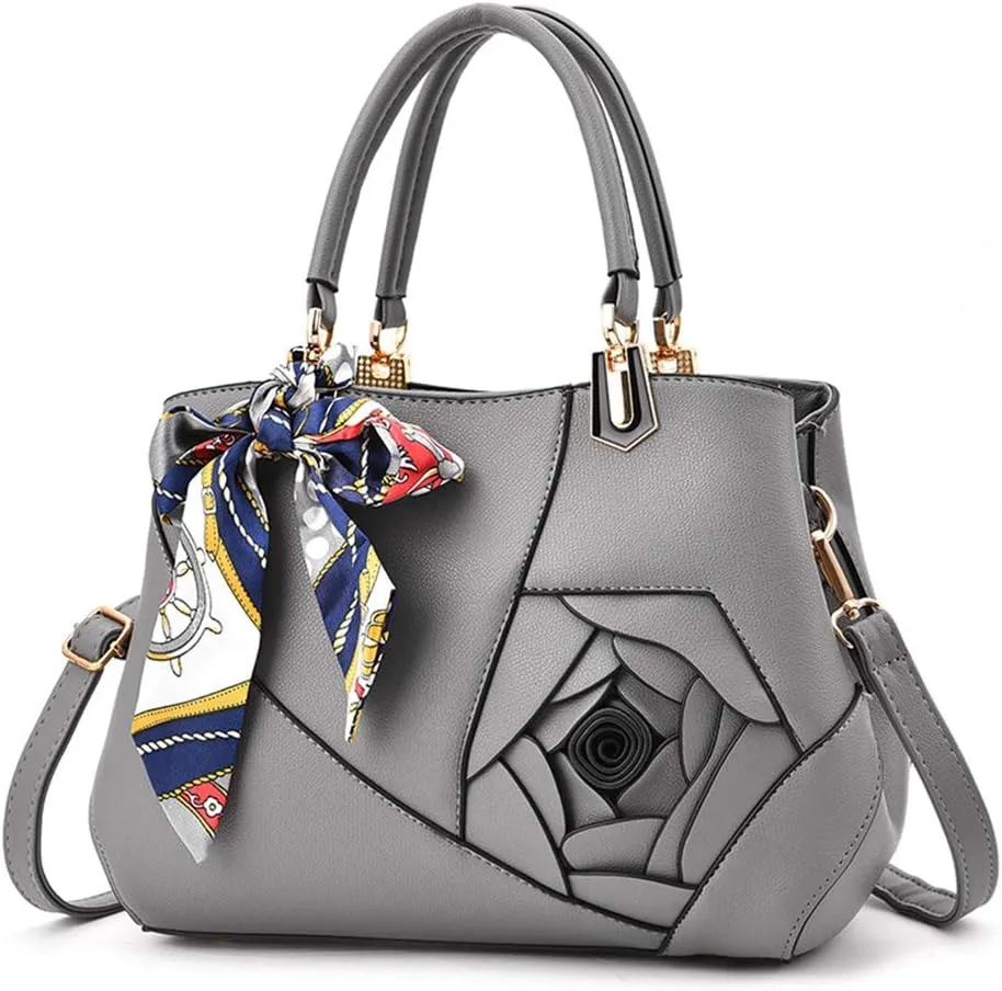 Mn&Sue Ladies Top Handle Satchel 3D Flower Women Elegant Handbags Pu Leather Crossbody Tote Purse