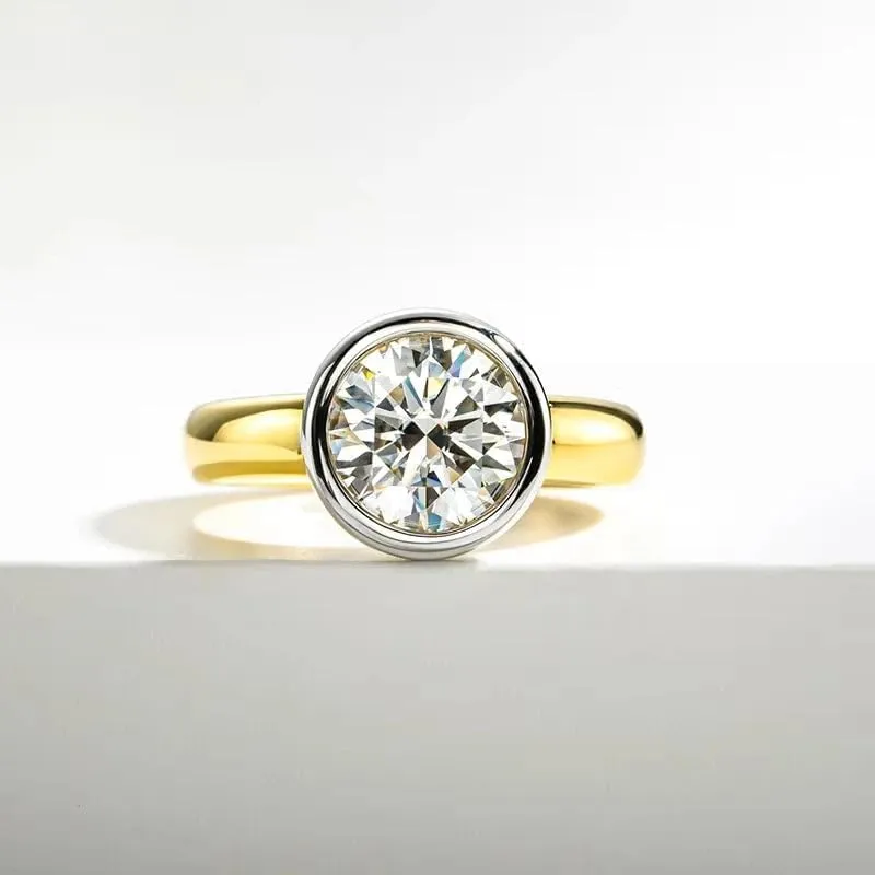 Moissanite Engagement Ring | Classic Bezel Ring | Lab Grown 3 Carat Diamond & 18K Gold Plated Rings| S925 Sterling Silver Rings | Moissanite Ring | Gold Rings for Women