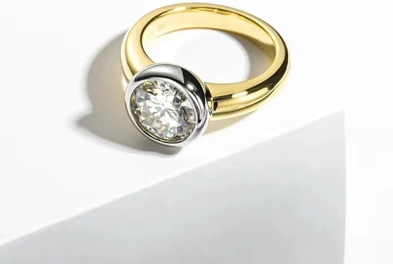 Moissanite Engagement Ring | Classic Bezel Ring | Lab Grown 3 Carat Diamond & 18K Gold Plated Rings| S925 Sterling Silver Rings | Moissanite Ring | Gold Rings for Women