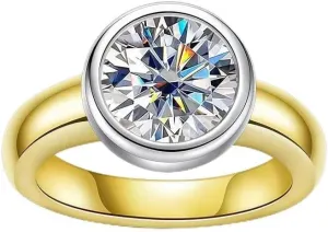 Moissanite Engagement Ring | Classic Bezel Ring | Lab Grown 3 Carat Diamond & 18K Gold Plated Rings| S925 Sterling Silver Rings | Moissanite Ring | Gold Rings for Women