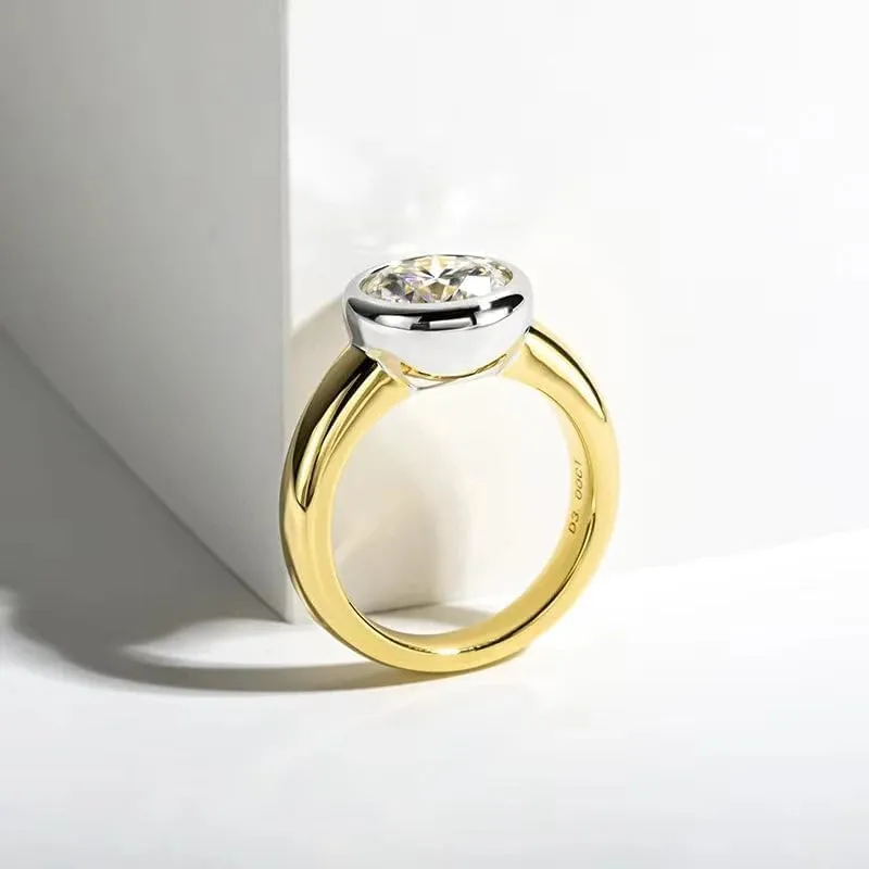 Moissanite Engagement Ring | Classic Bezel Ring | Lab Grown 3 Carat Diamond & 18K Gold Plated Rings| S925 Sterling Silver Rings | Moissanite Ring | Gold Rings for Women