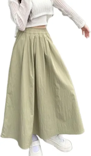 Monkay Cotton Linen Maxi Skirt for Women High Waist Elastic A-Line Flowy with Pockets Lightweight Basic Fashion Chic Beach