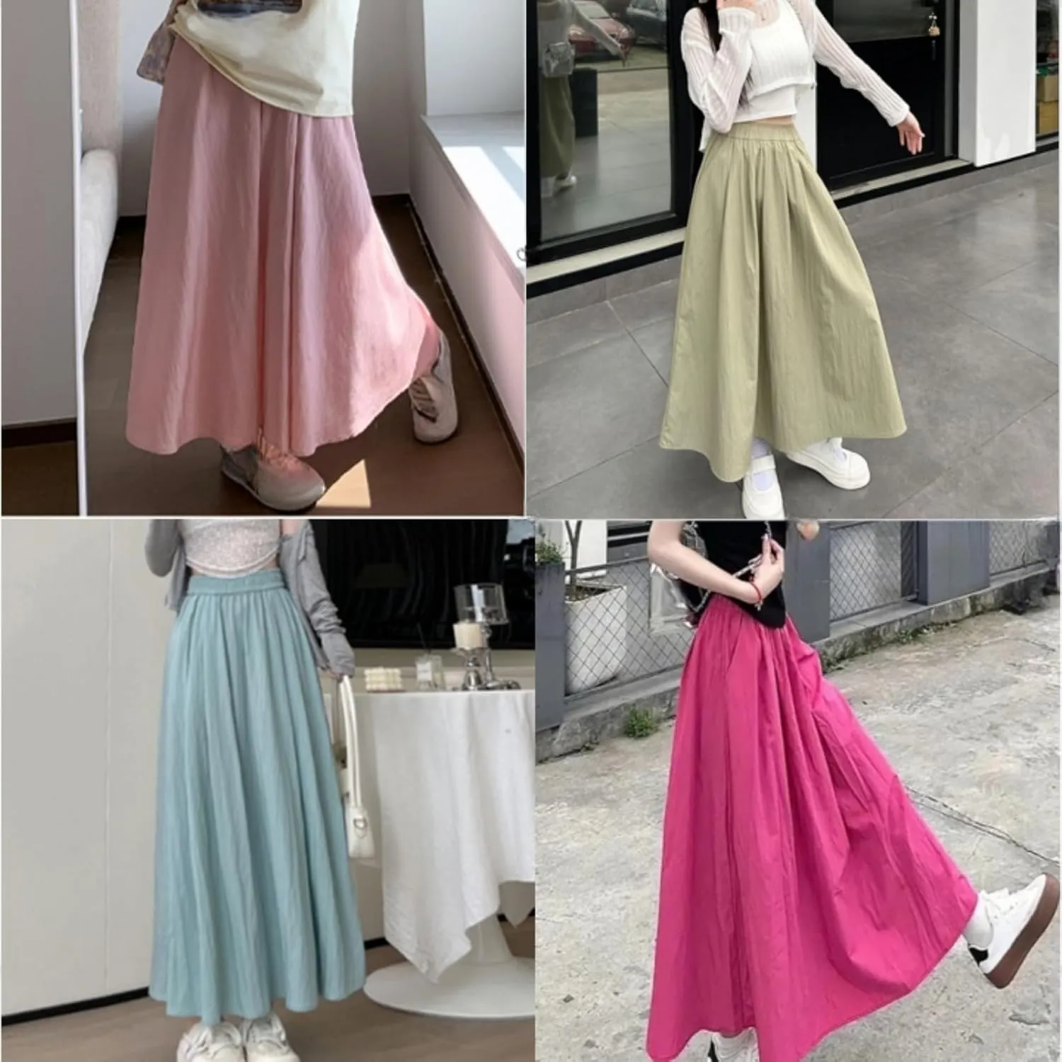 Monkay Cotton Linen Maxi Skirt for Women High Waist Elastic A-Line Flowy with Pockets Lightweight Basic Fashion Chic Beach
