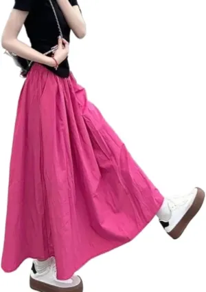 Monkay Cotton Linen Maxi Skirt for Women High Waist Elastic A-Line Flowy with Pockets Lightweight Basic Fashion Chic Beach
