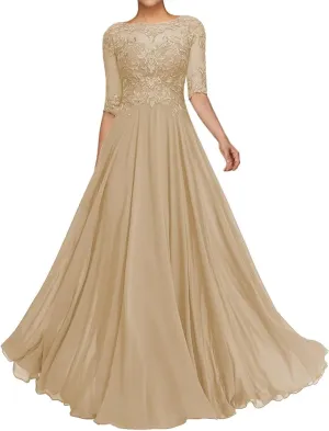 Mother of The Bride Dresses for Women - Lace Long A-Line Mother of The Groom Dresses for Wedding Half Sleeve