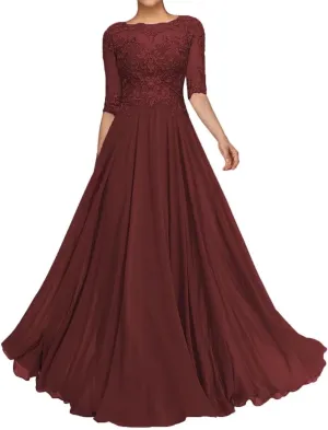 Mother of The Bride Dresses for Women - Lace Long A-Line Mother of The Groom Dresses for Wedding Half Sleeve