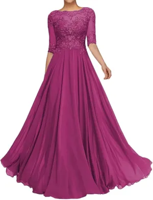 Mother of The Bride Dresses for Women - Lace Long A-Line Mother of The Groom Dresses for Wedding Half Sleeve