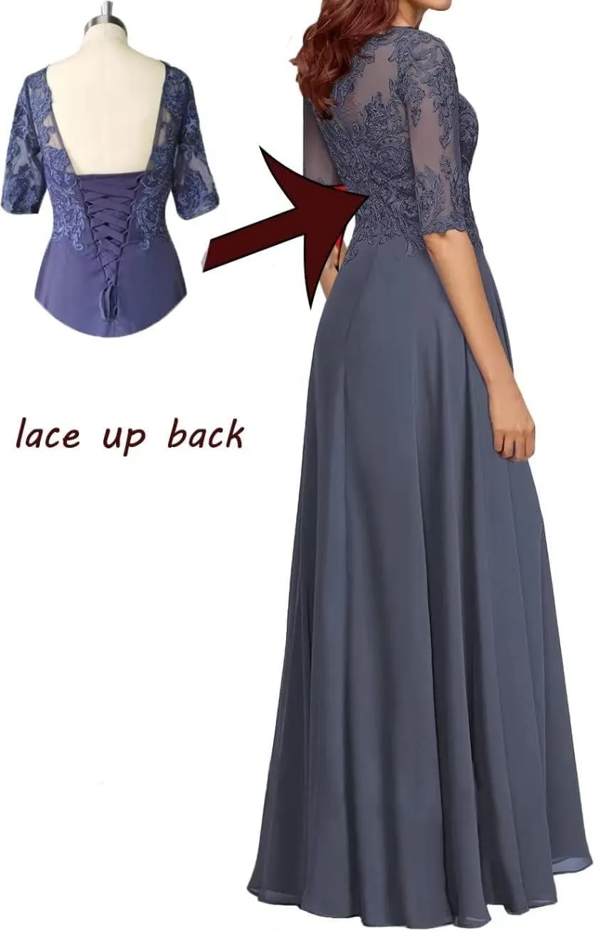 Mother of The Bride Dresses for Women - Lace Long A-Line Mother of The Groom Dresses for Wedding Half Sleeve
