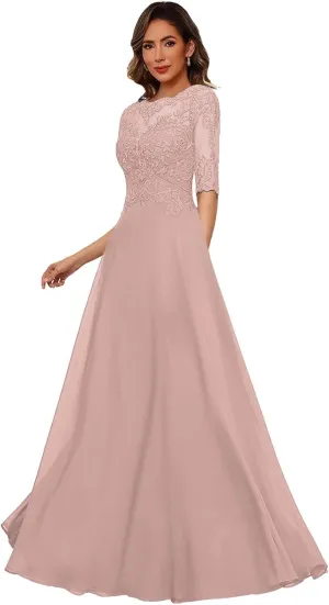 Mother of The Bride Dresses for Women - Lace Long A-Line Mother of The Groom Dresses for Wedding Half Sleeve